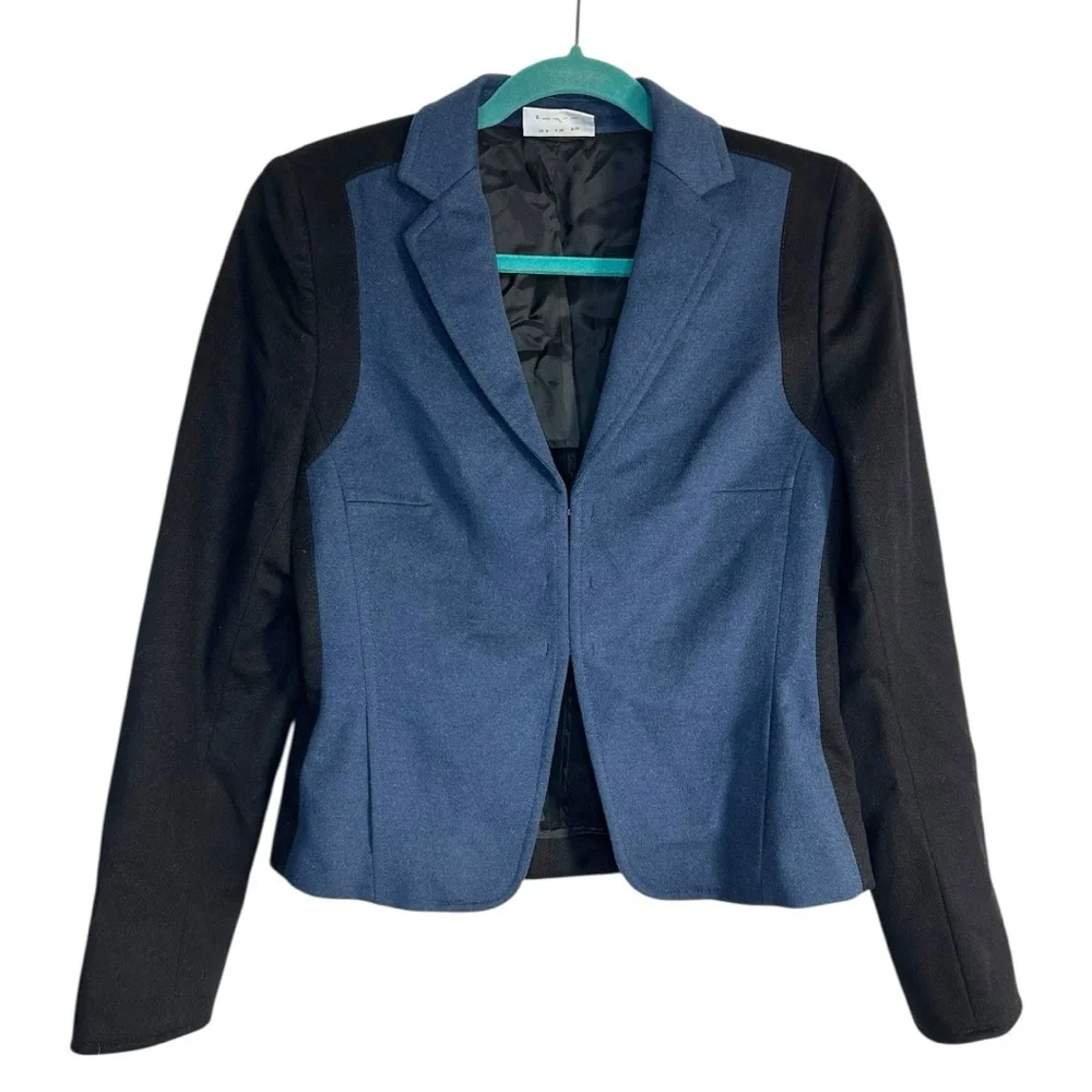 AKRIS Punto Color Block Wool Angora Jacket Blazer Blue Black Size 6 Luxury work